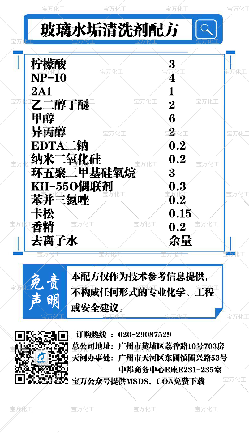 玻璃水垢清洗劑配方